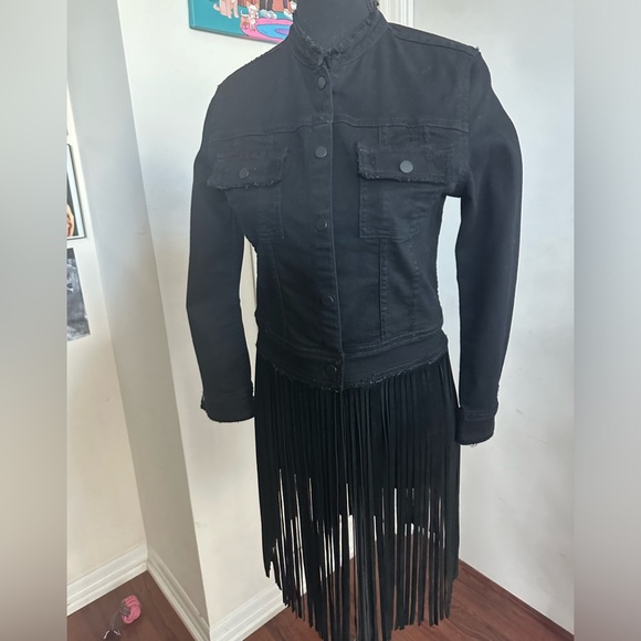 THEPERFEXT denim/leather fringe jacket - Picture 3 of 7